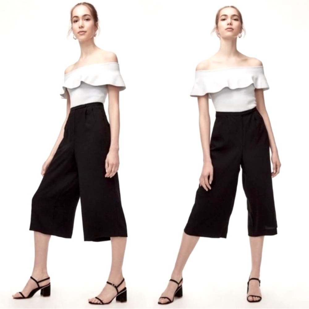 Aritzia Babaton Lazarus Wide Leg Culotte Pants in Black Sz 4